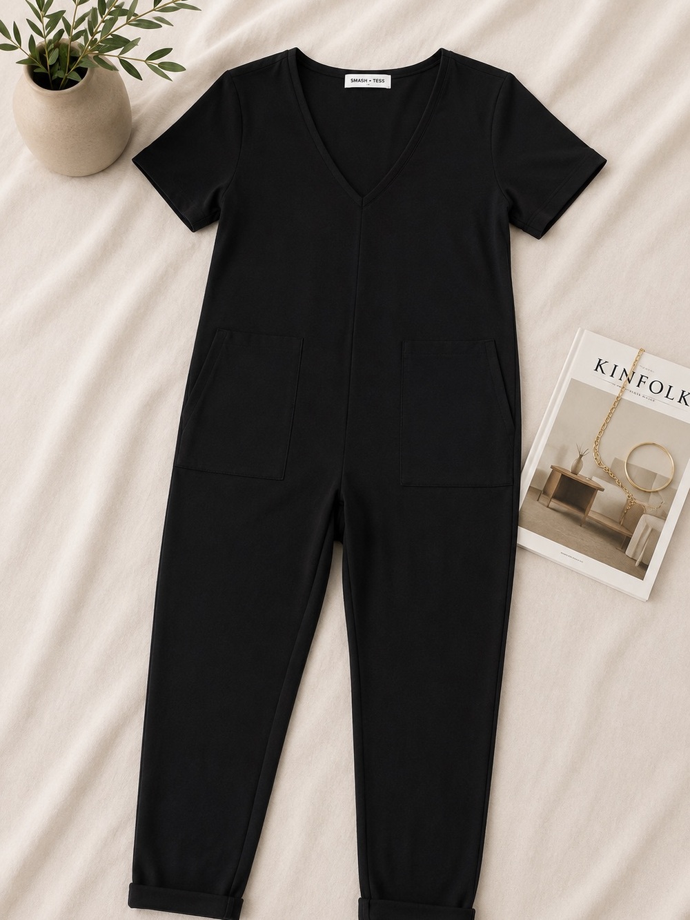 Smash + Tess Black V-Neck Jumpsuit with Front Pockets